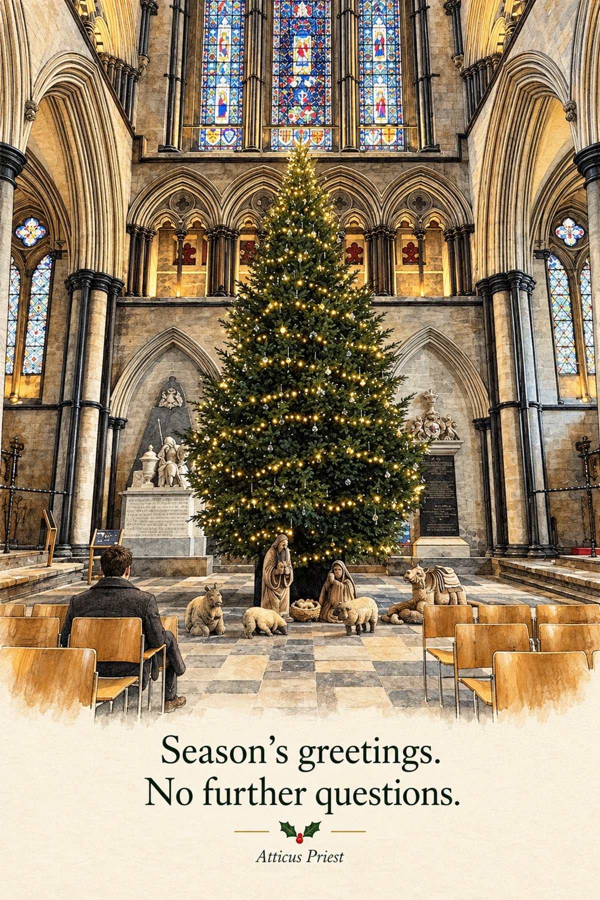 Atticus Priest Christmas Card - No Further Questions
