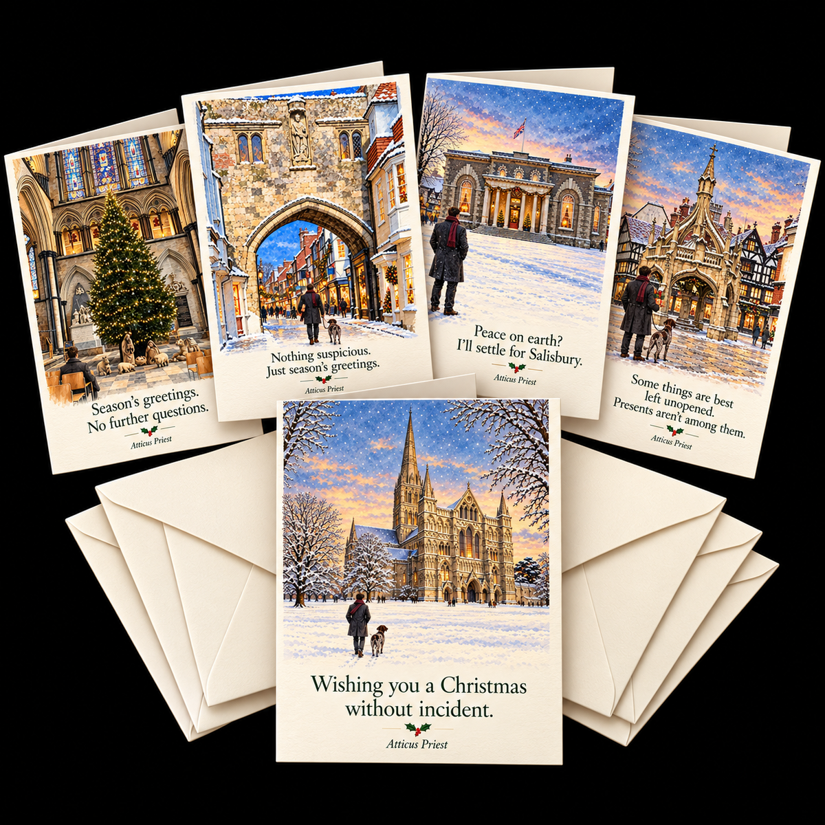 Atticus Priest Christmas Cards - The Full Set